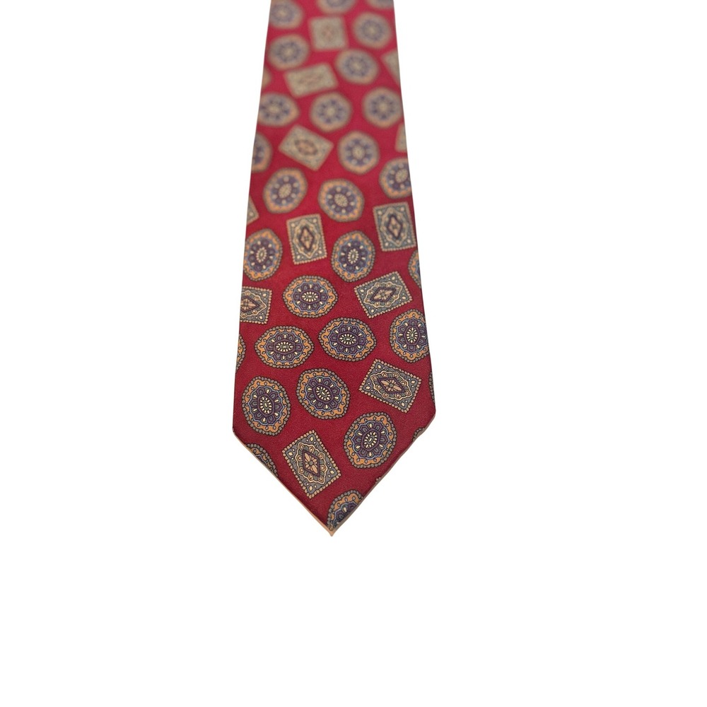 Pierre Balmain Silk Tie Red Geometric Medallion Business Office Professional Vtg